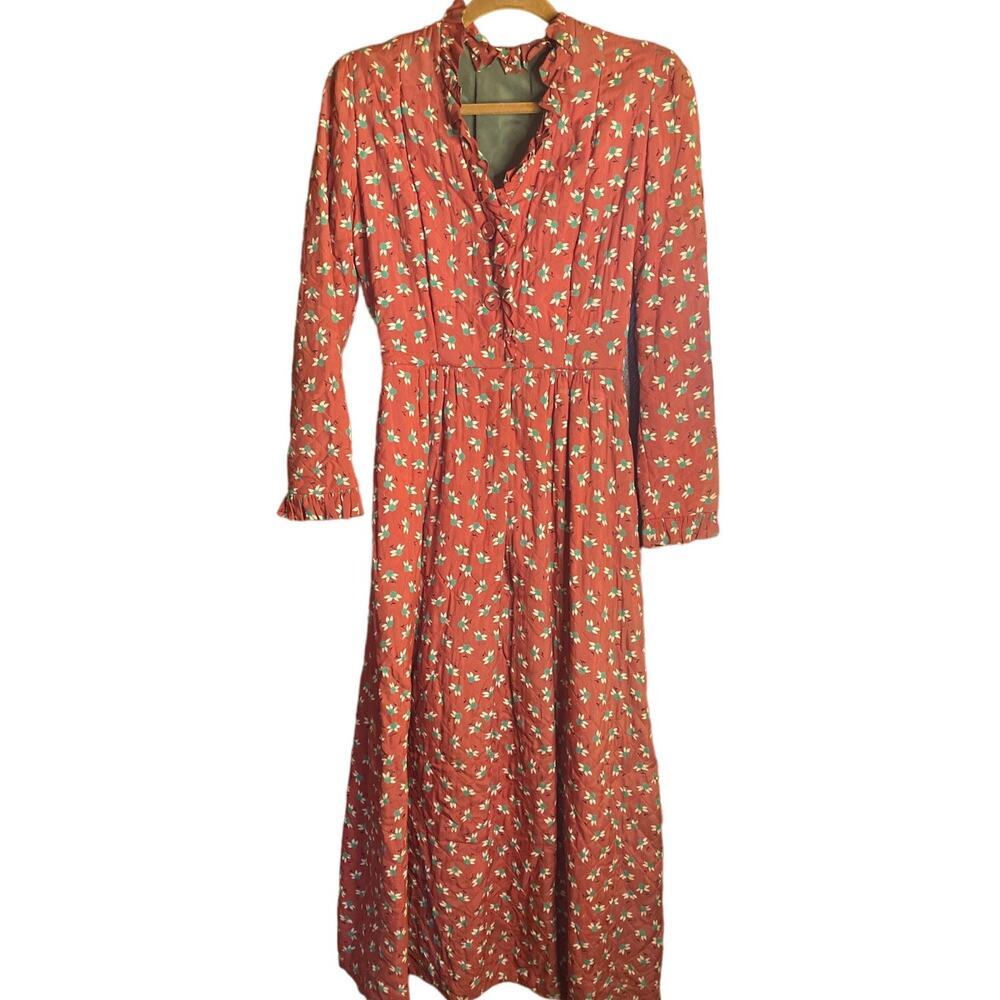 VINTAGE Coral Quilted Floral Housecoat Medium